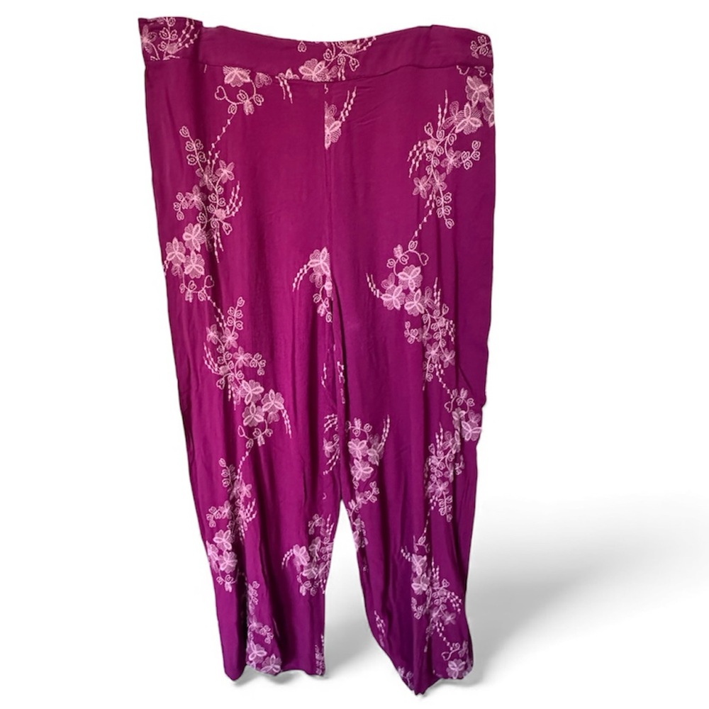Indigo Thread Co Pink Embroidered Wide Leg Pants Size XL